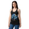 Camiseta de gatos para mujer GATO EN LA NOCHE ESTRELLADA en color negro, sobre modelo