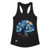 Camiseta de gatos para mujer GATO EN LA NOCHE ESTRELLADA en color negro, vista plana