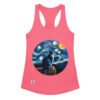Camiseta de gatos para mujer GATO EN LA NOCHE ESTRELLADA en color rosa eléctrico, vista plana