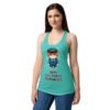 Camiseta de gatos para mujer ODIO LOS PUTOS DOMINGOS en color azul tahití, sobre modelo