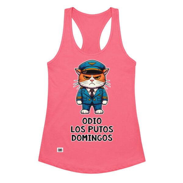Camiseta de gatos para mujer ODIO LOS PUTOS DOMINGOS en color rosa eléctrico, vista plana