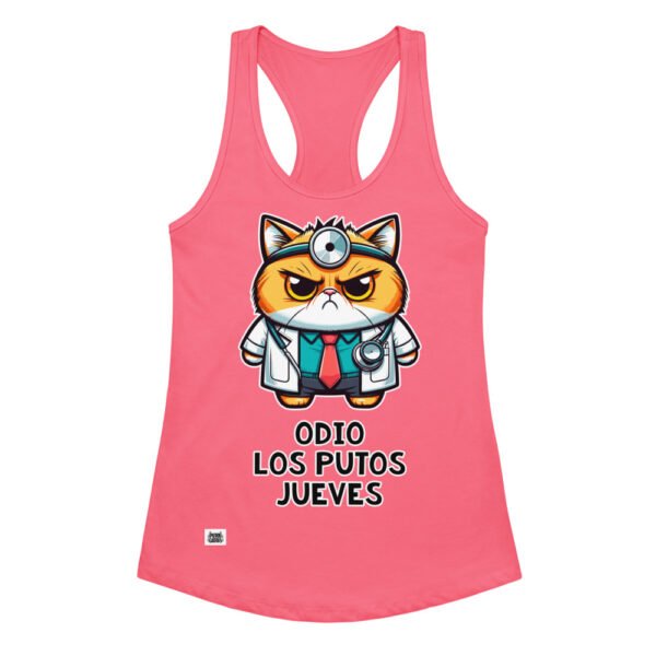 Camiseta de gatos para mujer ODIO LOS PUTOS JUEVES en color rosa eléctrico, vista plana