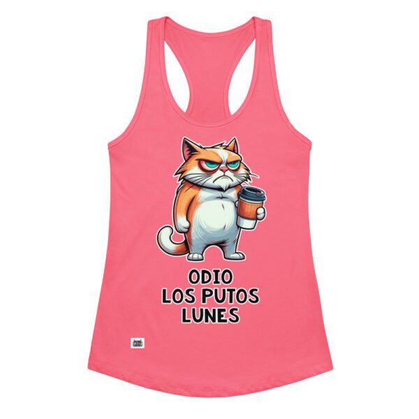 Camiseta de gatos para mujer ODIO LOS PUTOS LUNES en color rosa eléctrico, vista plana