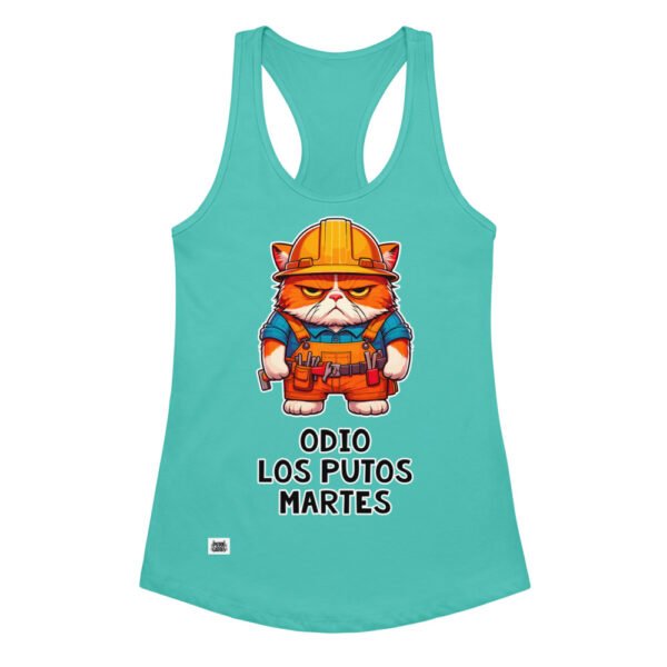 Camiseta de gatos para mujer ODIO LOS PUTOS MARTES en color azul tahití, vista plana