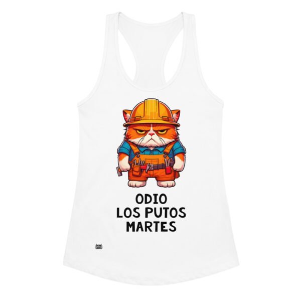 Camiseta de gatos para mujer ODIO LOS PUTOS MARTES en color blanco, vista plana