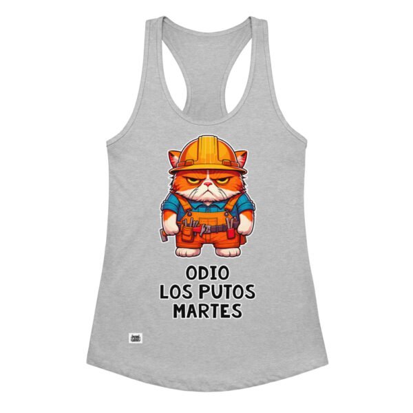 Camiseta de gatos para mujer ODIO LOS PUTOS MARTES en color gris jaspeado, vista plana