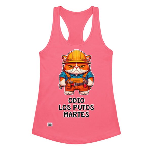 Camiseta de gatos para mujer ODIO LOS PUTOS MARTES en color rosa eléctrico, vista plana