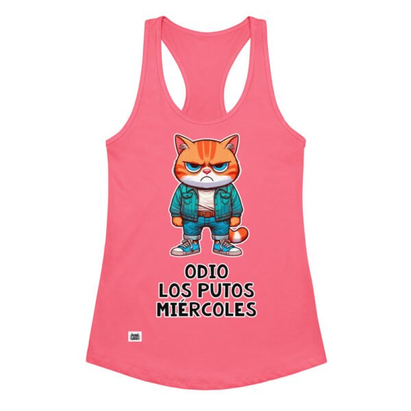 Camiseta de gatos para mujer ODIO LOS PUTOS MIÉRCOLES en color rosa eléctrico, vista plana