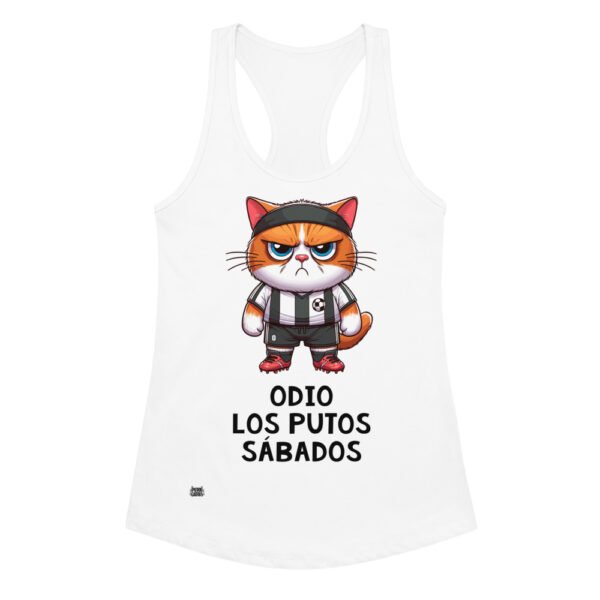 Camiseta de gatos para mujer ODIO LOS PUTOS SÁBADOS en color blanco, vista plana