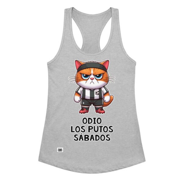 Camiseta de gatos para mujer ODIO LOS PUTOS SÁBADOS en color gris jaspeado, vista plana