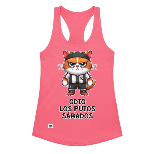 Camiseta de gatos para mujer ODIO LOS PUTOS SÁBADOS en color rosa eléctrico, vista plana
