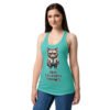 Camiseta de gatos para mujer ODIO LOS PUTOS VIERNES en color azul tahití, sobre modelo
