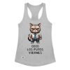 Camiseta de gatos para mujer ODIO LOS PUTOS VIERNES en color gris jaspeado, vista plana