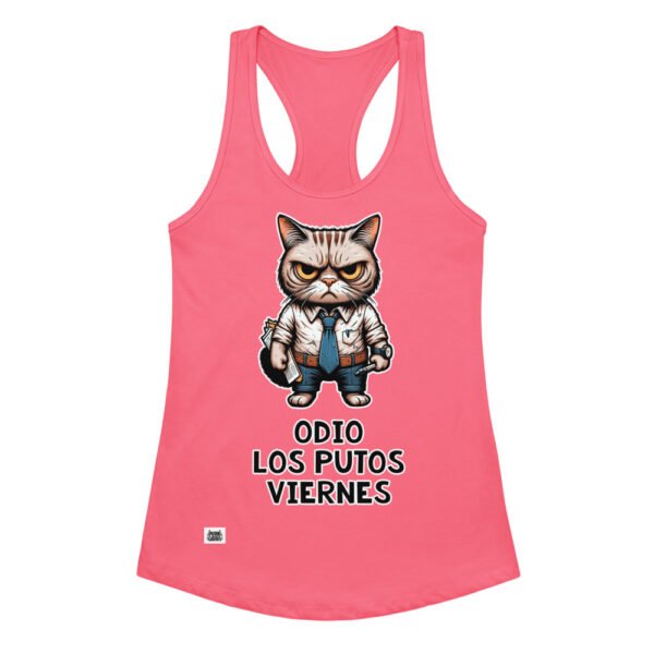 Camiseta de gatos para mujer ODIO LOS PUTOS VIERNES en color rosa eléctrico, vista plana