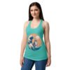Camiseta de gatos para mujer GATO Y LA OLA JAPONESA en color azul tahití, sobre modelo