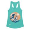 Camiseta de gatos para mujer GATO Y LA OLA JAPONESA en color azul tahití, vista plana