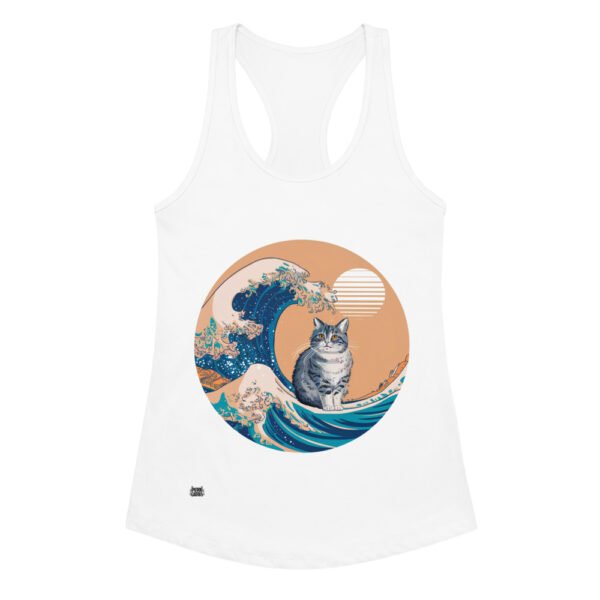 Camiseta de gatos para mujer GATO Y LA OLA JAPONESA en color blanco, vista plana