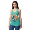 Camiseta de gatos para mujer GATITO Y LA OLA JAPONESA en color azul tahití, sobre modelo