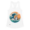 Camiseta de gatos para mujer GATITO Y LA OLA JAPONESA en color blanco, vista plana