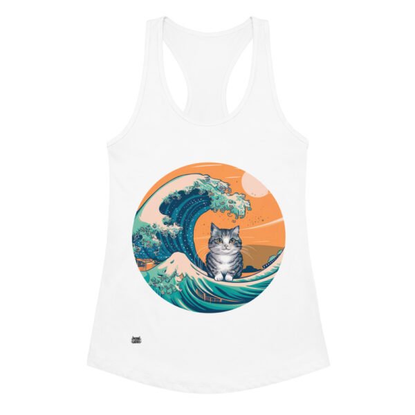 Camiseta de gatos para mujer GATITO Y LA OLA JAPONESA en color blanco, vista plana