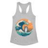 Camiseta de gatos para mujer GATITO Y LA OLA JAPONESA en color gris jaspeado, vista plana