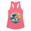 Camiseta de gatos para mujer GATITO Y LA OLA JAPONESA en color rosa eléctrico, vista plana