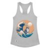 Camiseta de gatos para mujer GATO Y LA OLA JAPONESA en color gris jaspeado, vista plana