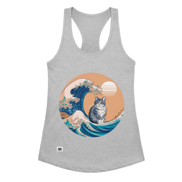 Camiseta de gatos para mujer GATO Y LA OLA JAPONESA en color gris jaspeado, vista plana