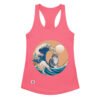 Camiseta de gatos para mujer GATO Y LA OLA JAPONESA en color rosa eléctrico, vista plana