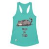 Camiseta de gatos para mujer PASO DE TODO en color azul tahití, vista plana