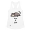 Camiseta de gatos para mujer PASO DE TODO en color blanco, vista plana
