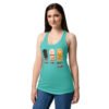 Camiseta de gatos para mujer PIEDRA, PAPEL, MUERTE SEGURA en color azul tahití, sobre modelo