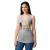 Camiseta de gatos para mujer PIEDRA, PAPEL, MUERTE SEGURA en color gris jaspeado, sobre modelo