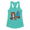 Camiseta de gatos para mujer GATO PINTOR en color azul tahití, vista plana