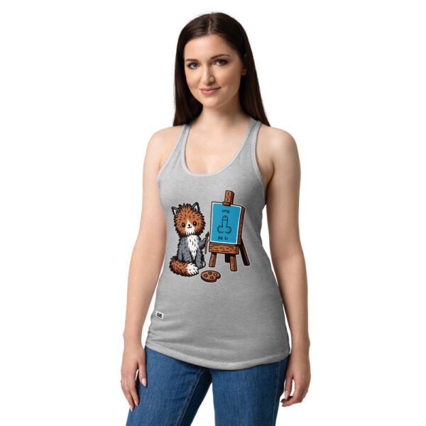 Camiseta de gatos para mujer GATO PINTOR en color gris jaspeado, sobre modelo