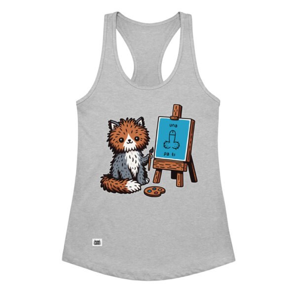 Camiseta de gatos para mujer GATO PINTOR en color gris jaspeado, vista plana