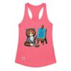 Camiseta de gatos para mujer GATO PINTOR en color rosa eléctrico, vista plana