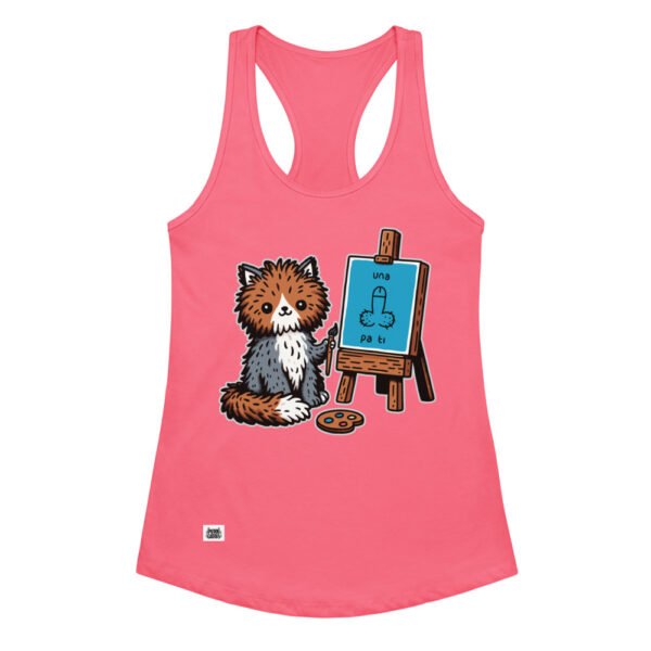 Camiseta de gatos para mujer GATO PINTOR en color rosa eléctrico, vista plana