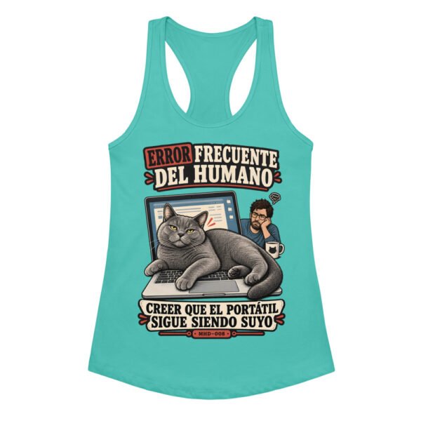 Camiseta de gatos para mujer EL PORTÁTIL YA NO ES TUYO en color azul tahití, vista plana