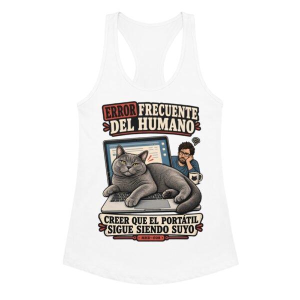Camiseta de gatos para mujer EL PORTÁTIL YA NO ES TUYO en color blanco, vista plana