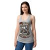 Camiseta de gatos para mujer EL PORTÁTIL YA NO ES TUYO en color gris jaspeado, sobre modelo