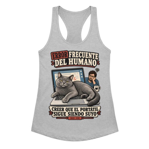 Camiseta de gatos para mujer EL PORTÁTIL YA NO ES TUYO en color gris jaspeado, vista plana
