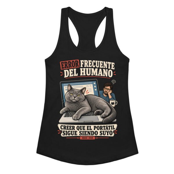 Camiseta de gatos para mujer EL PORTÁTIL YA NO ES TUYO en color negro, vista plana