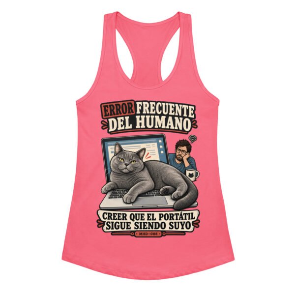 Camiseta de gatos para mujer EL PORTÁTIL YA NO ES TUYO en color rosa eléctrico, vista plana