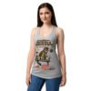 Camiseta de gatos para mujer PROTOCOLO DE DESTRUCCIÓN DECORATIVA en color gris jaspeado, sobre modelo