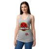 Camiseta de gatos para mujer PURRASIC PARK en color gris jaspeado, sobre modelo