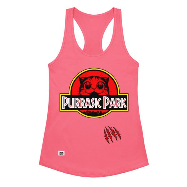 Camiseta de gatos para mujer PURRASIC PARK en color rosa eléctrico, vista plana