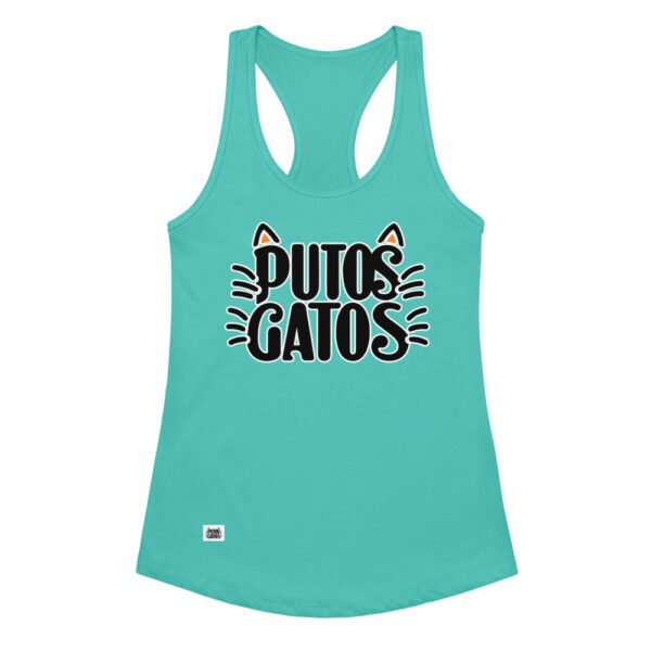 Camiseta de gatos para mujer PUTOS GATOS OFICIAL en color azul tahití, vista plana