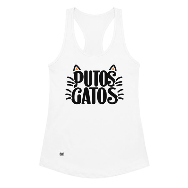 Camiseta de gatos para mujer PUTOS GATOS OFICIAL en color blanco, vista plana