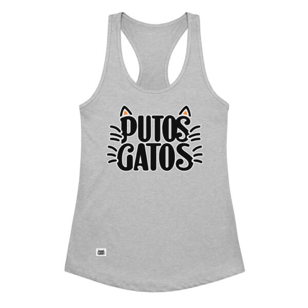 Camiseta de gatos para mujer PUTOS GATOS OFICIAL en color gris jaspeado, vista plana